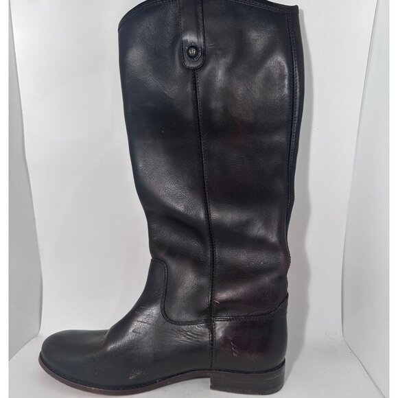 Frye Black Leather Tall Riding Boots Melissa Extended Calf 7.5B  Mexico 77153E - Picture 1 of 15